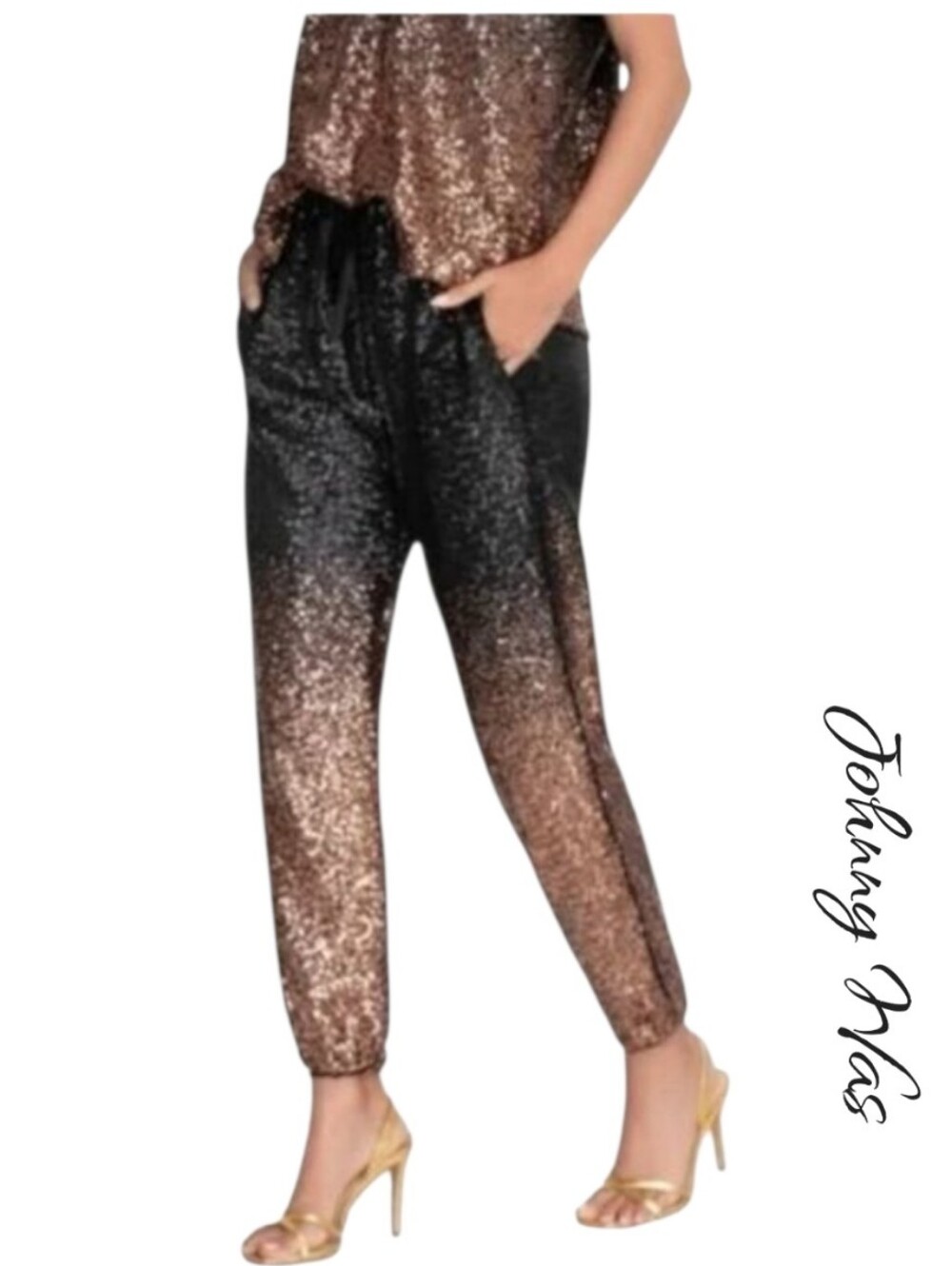 Johnny Was Jett Ombre Sequin Jogger Pants Gold Black NWT